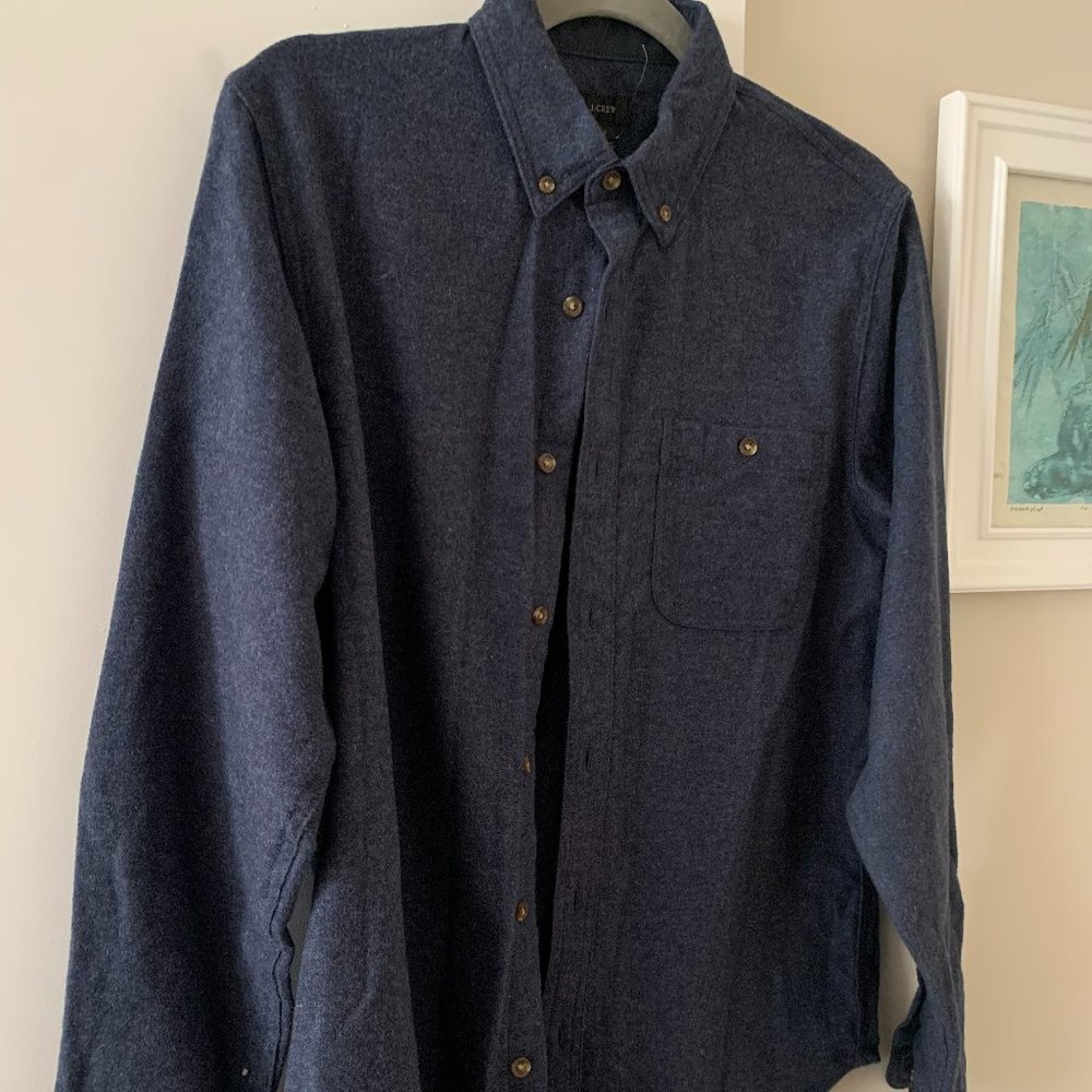 Jcrew wool button-up w/ suede elbow - size S navy